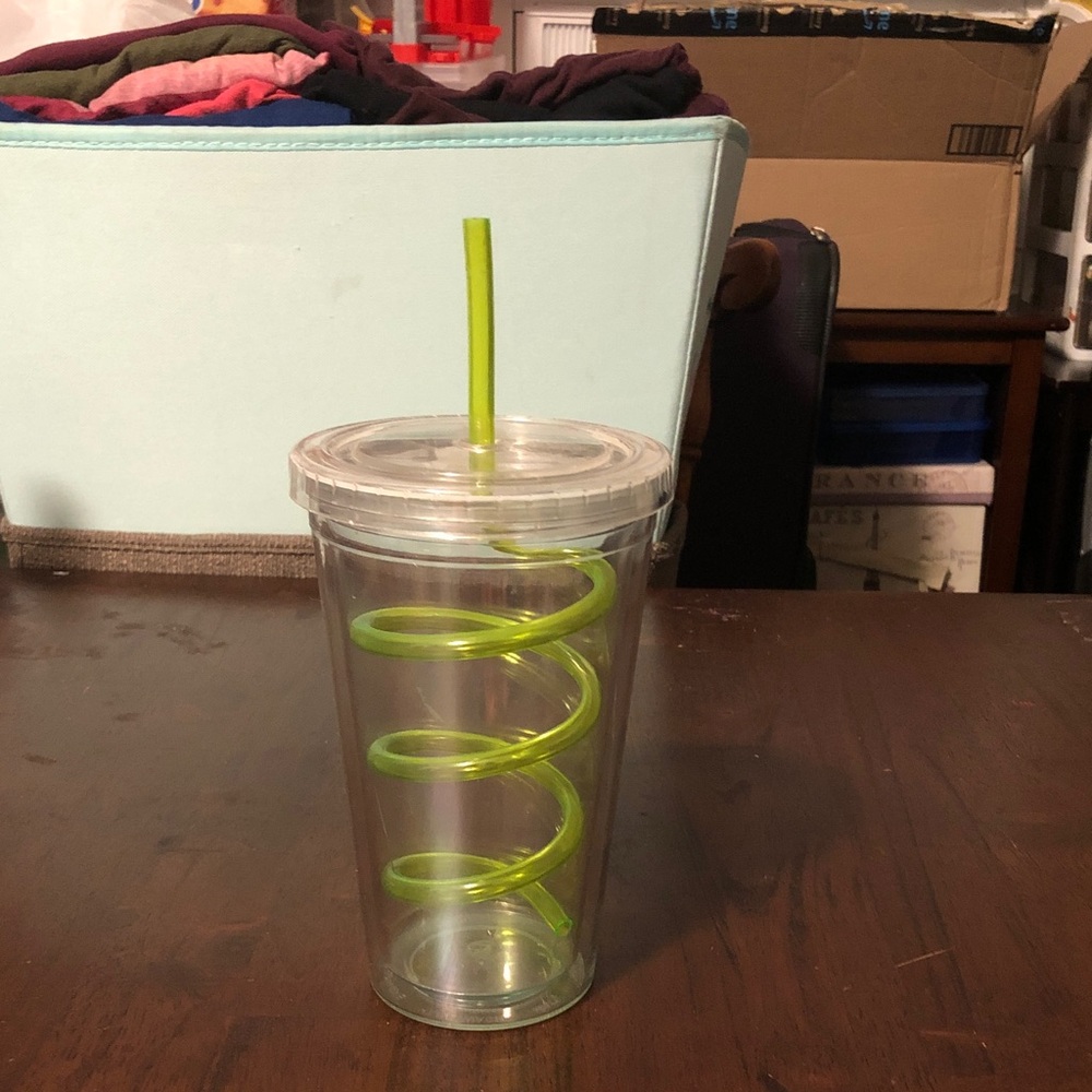 Tumbler with Lime Green Spiral Straw